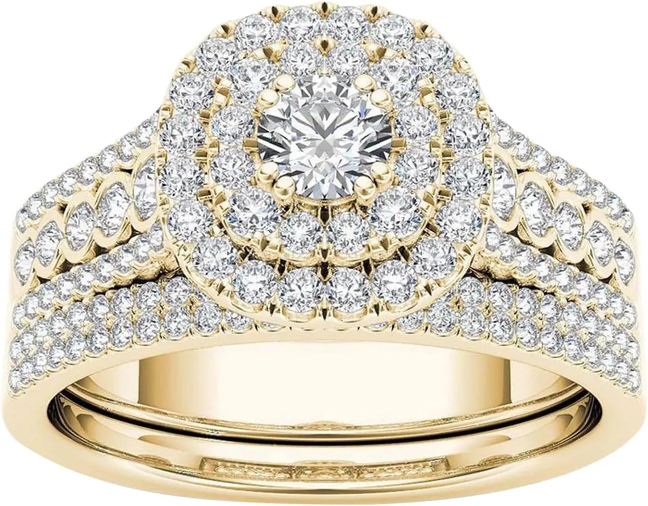 Jewelry Couple Inlaid Rings Ring Classic Gold-Plated Zircon Rings (H-C, 8)
