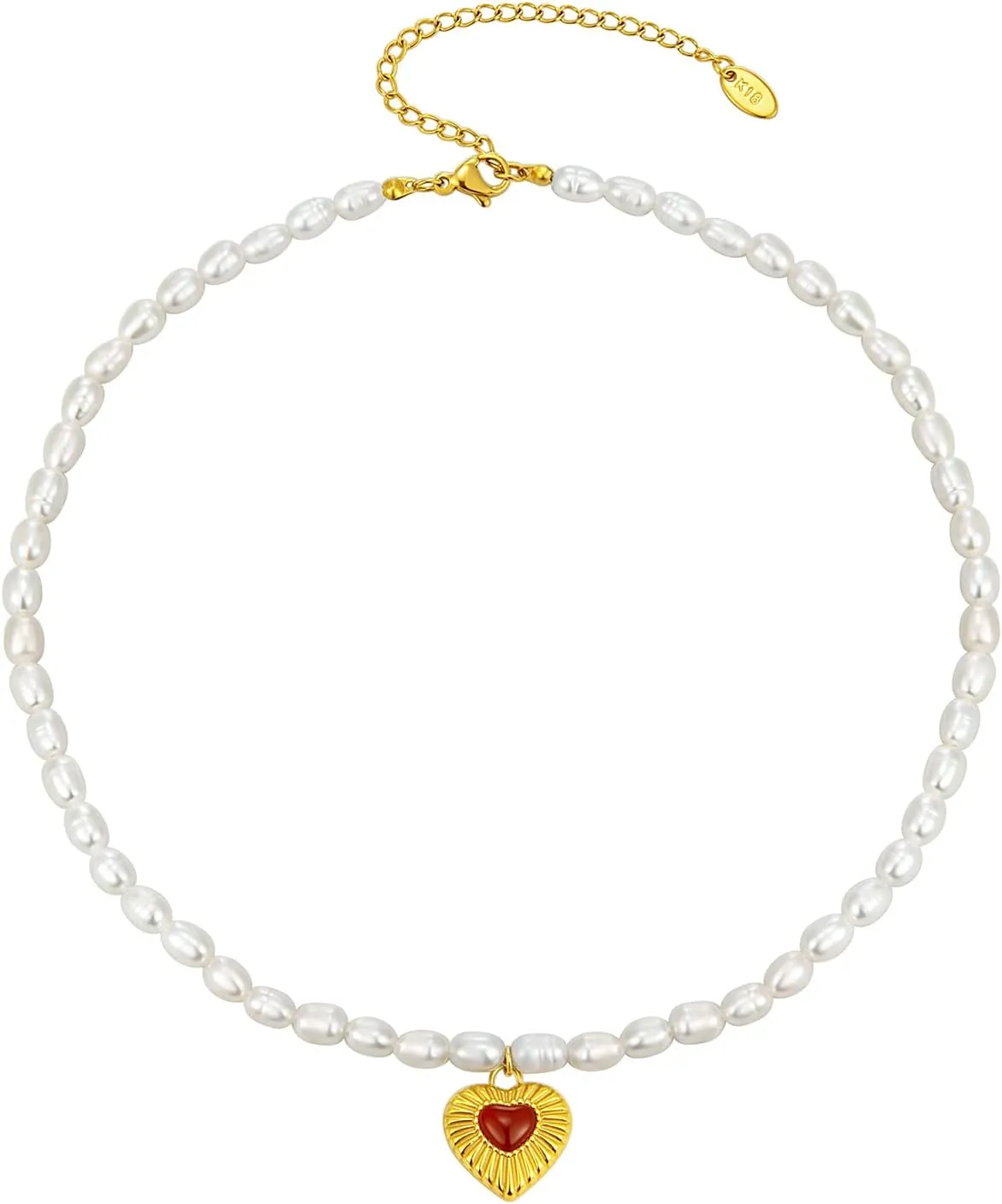 JINHUI Pearl Choker Necklace for Women, Dainty Love Heart/Evil Eye Hamsa Hand/Emerald Cut/Teardrop Birthstone/Star Charm Necklace Jewelry Gift for Her