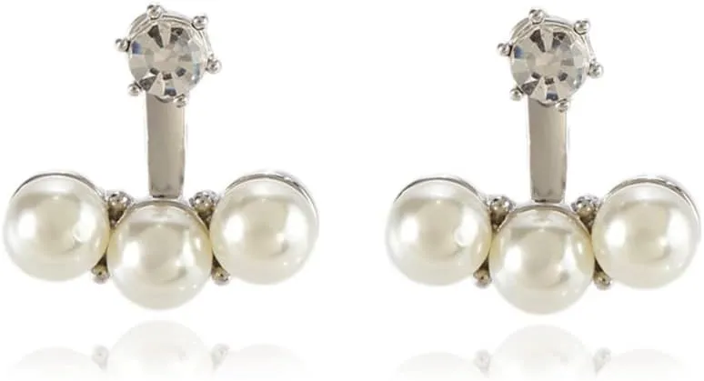Jumwrit Pearl Ear Jacket Earrings Front Back Ear Cuffs Stud Earrings Pearl and Rhinestone Stud Earrings Simple Ear Jacket Stud Earrings Set for WomenSilver