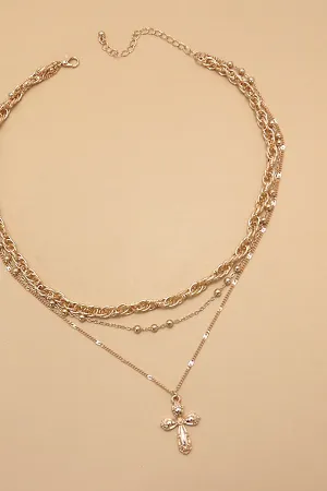 Layered Cross Pendant Necklace