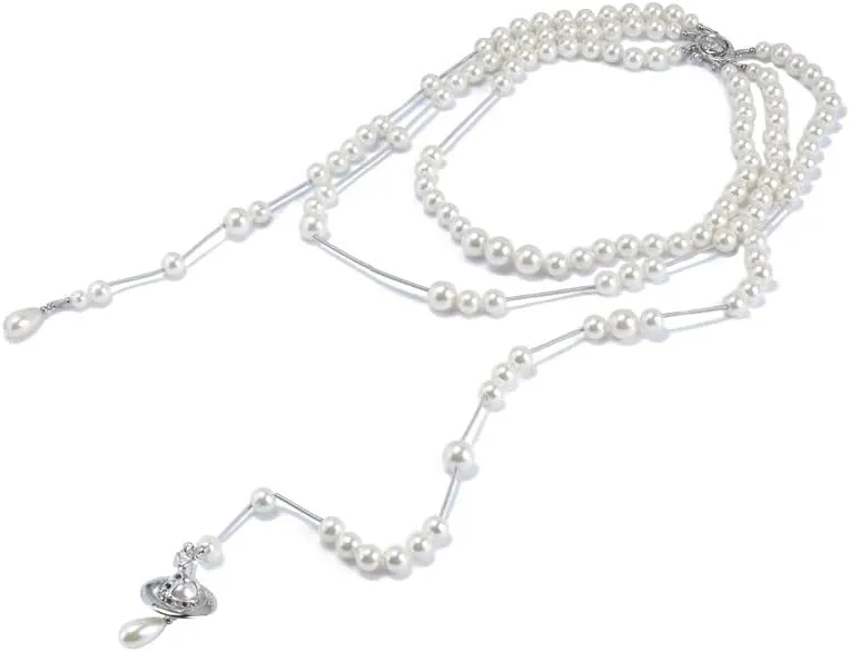 Layered Necklaces of Saturn for Women - Punk Pearl Saturn Pendant Necklace(Silver)