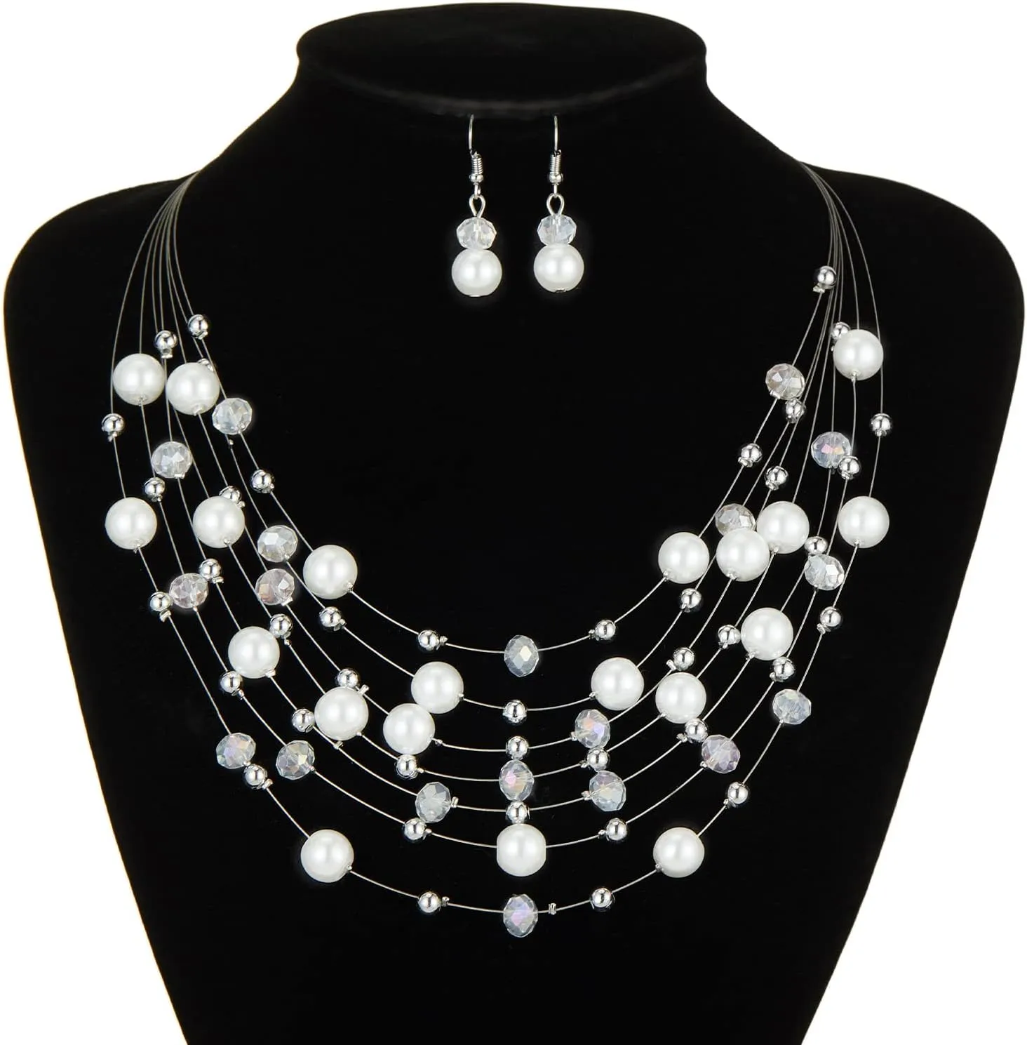Layered Pearl Beaded Necklaces for Women Multi Layered Pearl Choker Necklace Boho Jewelry for Women Gifts for Mom
