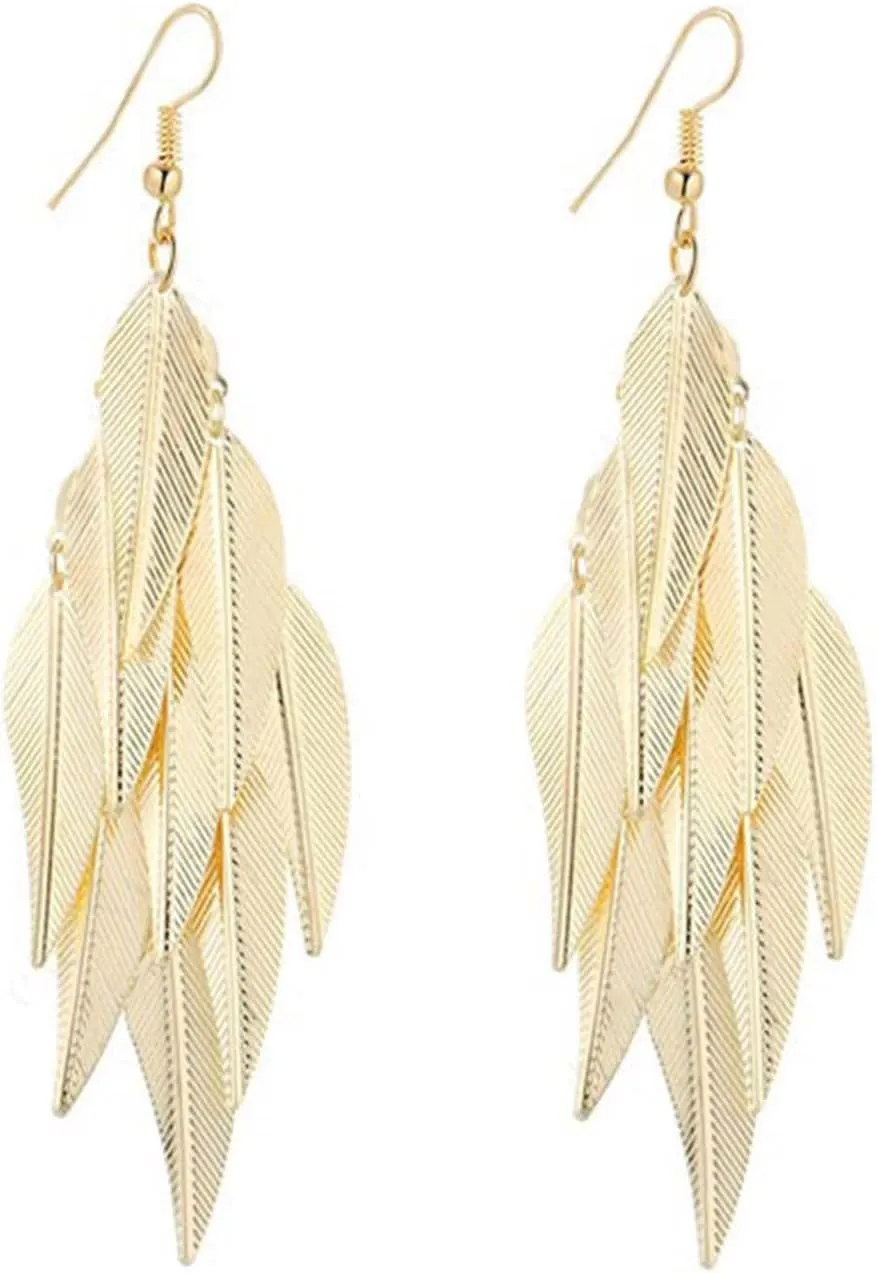 Leaf Earrings for Women Layered Tassel Earrings Filigree Leaf Earrings Autumn Earrings Filigree Leaves Drop Earrings Chandelier Dangle Earrings Party Costume Jewelry Gifts