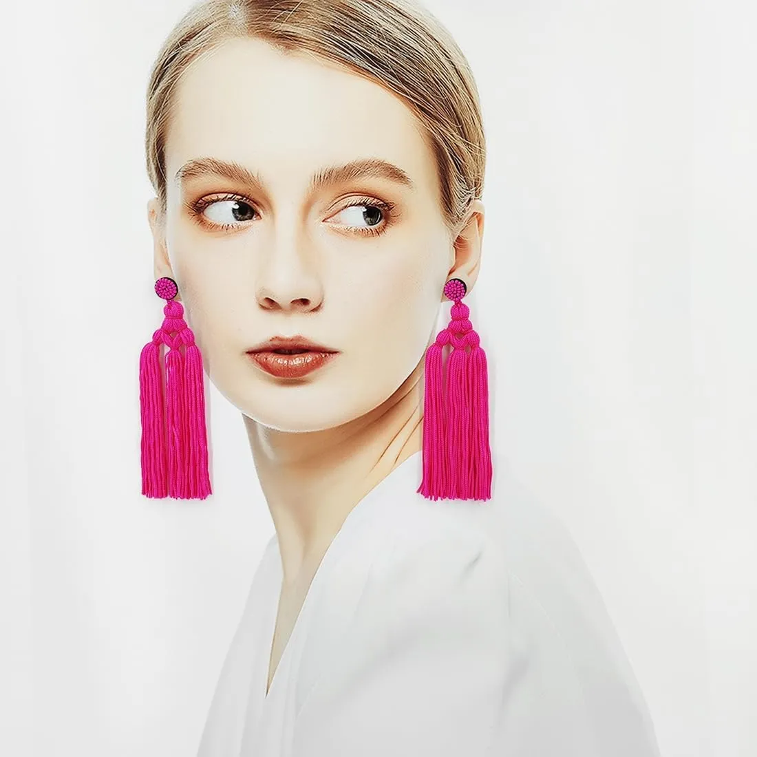 Long Big Large Tassel Dangle Earrings for Women with Beaded Stud