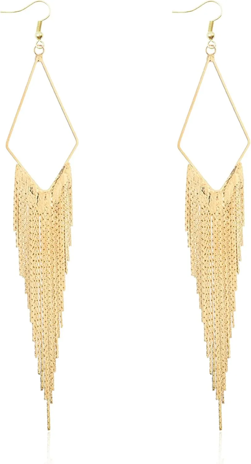 Long Chain Tassel Earrings for Women Basic Fringe Linear Drop Earrings Chandelier Basic Fish Hook Chain Fringe Linear Drop Earrings Jewelry Gift