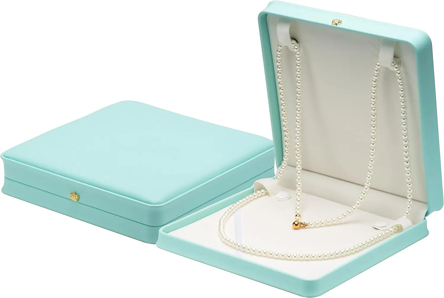 Long Pearl Chain PU Necklace Gift Box Display Case Storage Holder (Blue)