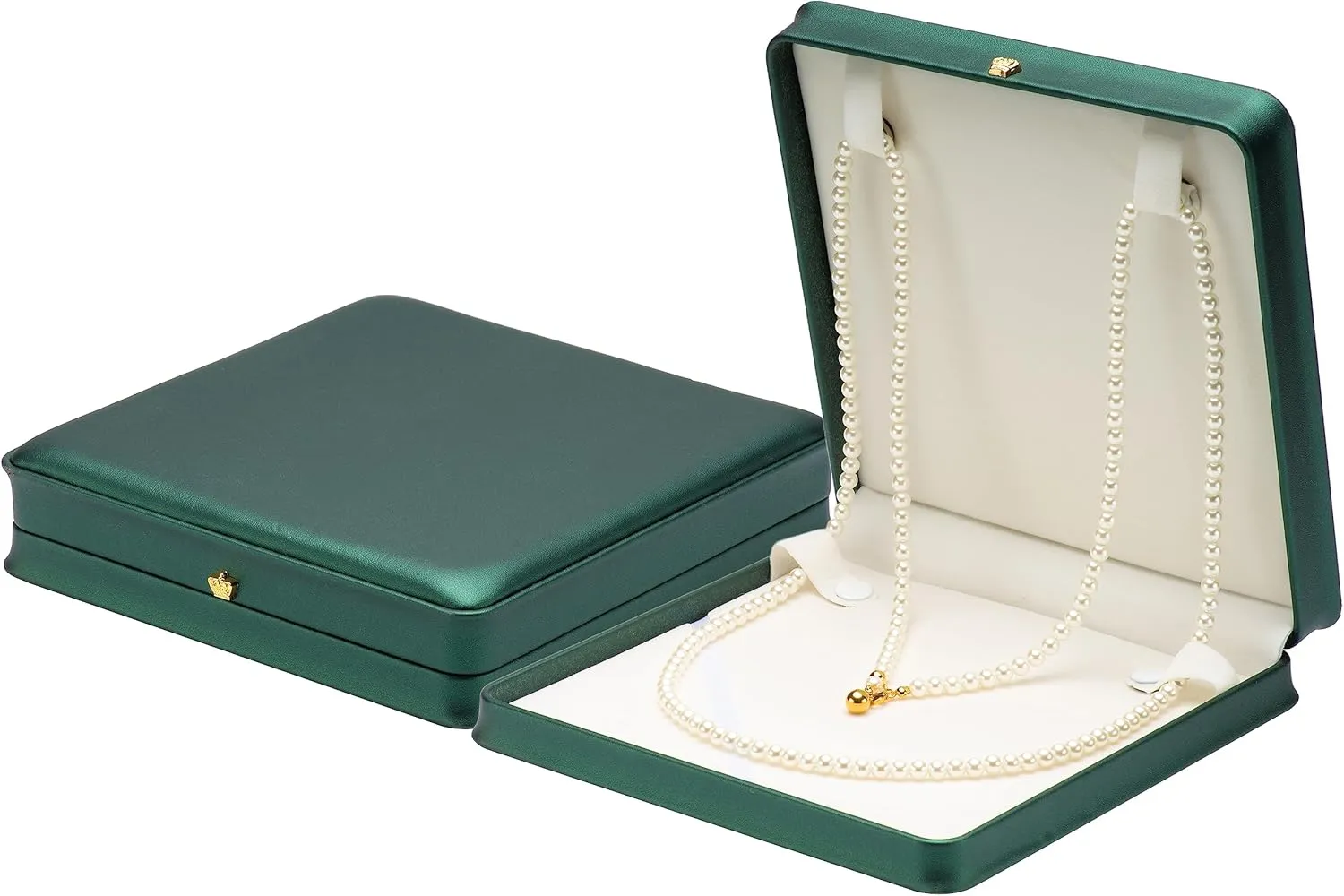 Long Pearl Chain PU Necklace Gift Box Display Case Storage Holder (Green)