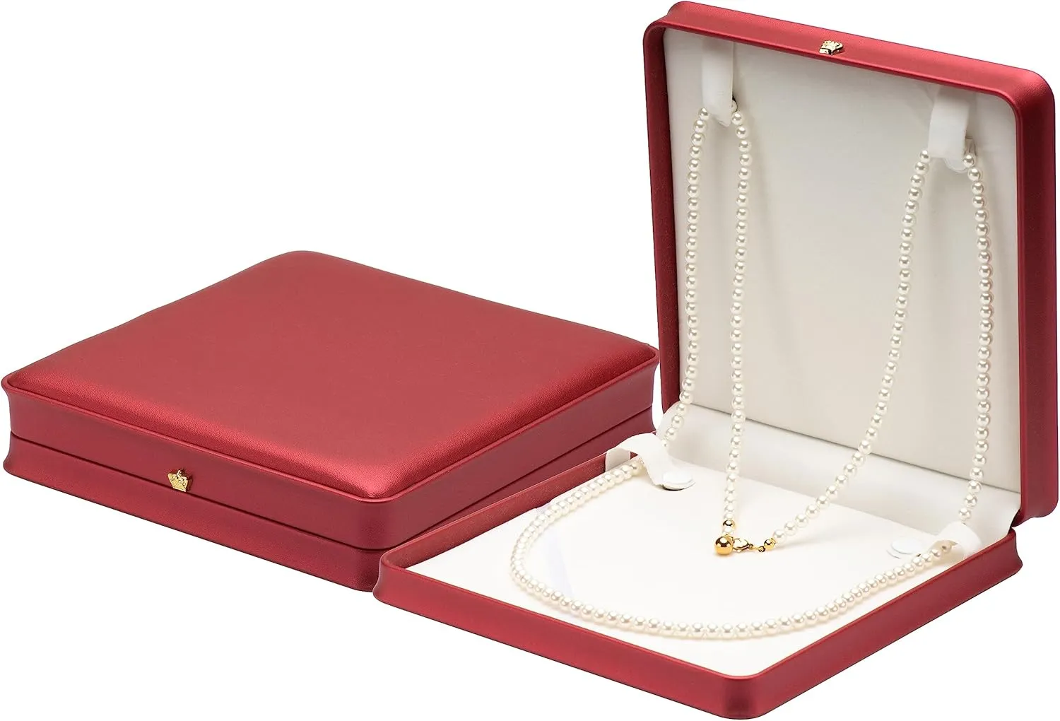 Long Pearl Chain PU Necklace Gift Box Display Case Storage Holder (Red)