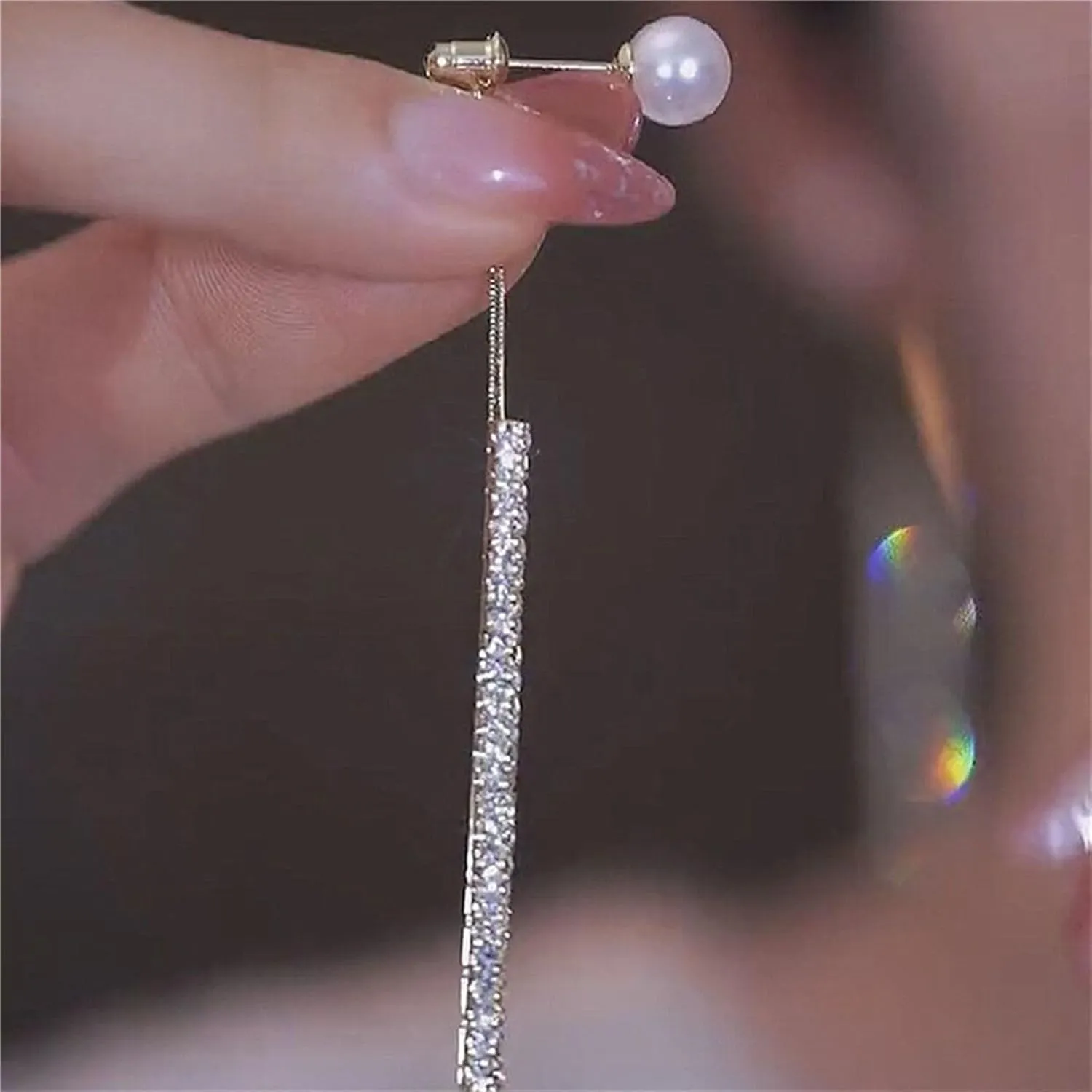 Long Tassel Pearl Dangle Earrings Crystal Bow Earrings Charm Shiny Rhinestone Drop Earrings Wedding Party Long Earrings for Women