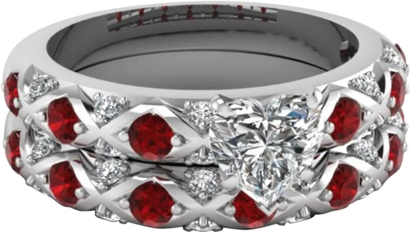 Love Heart Wedding Sets Exquisite Couple Ring Bridal Sets His Hers Women Gold Filled Wedding Engagement Ring Band