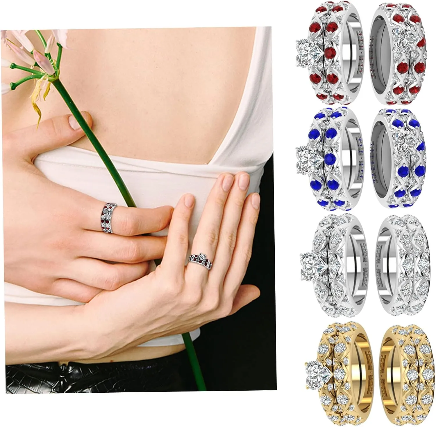 Love Heart Wedding Sets Exquisite Couple Ring Bridal Sets His Hers Women Gold Filled Wedding Engagement Ring Band