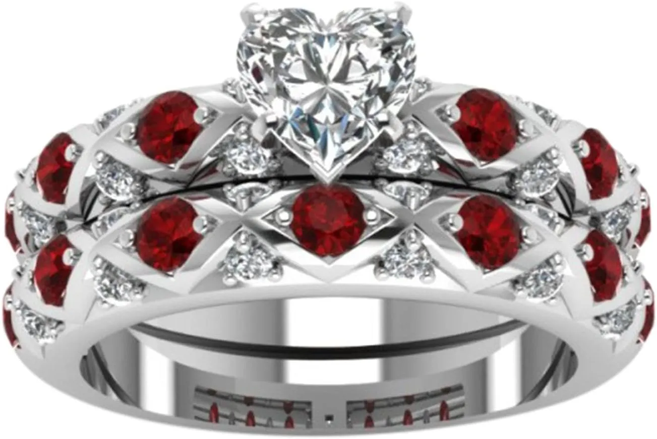 Love Heart Wedding Sets Exquisite Couple Ring Bridal Sets His Hers Women Gold Filled Wedding Engagement Ring Band