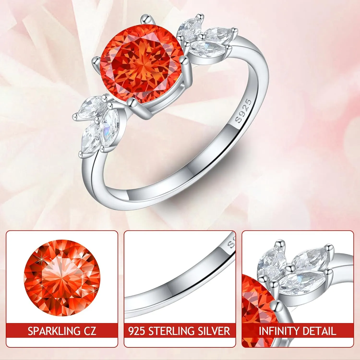 LOVECORE 925 Sterling Silver Engagement Rings for Women White Gold Plated Angel Wedding Promise Bands Cubic Zirconia Jewelry Surprise for Women Wife Her