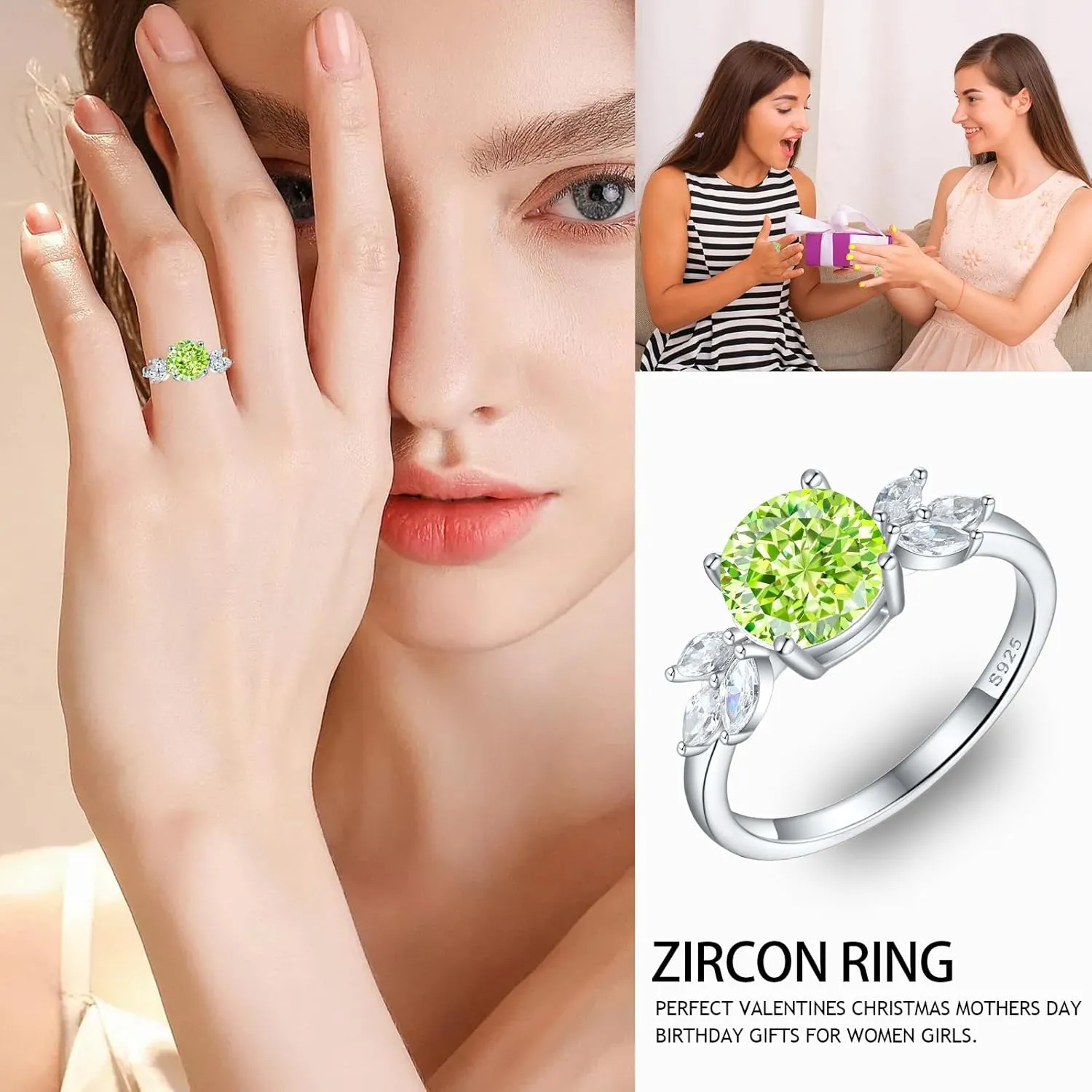 LOVECORE 925 Sterling Silver Engagement Rings for Women White Gold Plated Angel Wedding Promise Bands Cubic Zirconia Jewelry Surprise for Women Wife Her