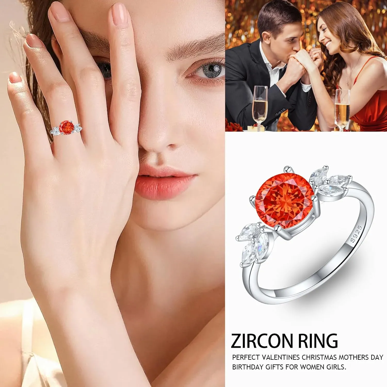 LOVECORE 925 Sterling Silver Engagement Rings for Women White Gold Plated Angel Wedding Promise Bands Cubic Zirconia Jewelry Surprise for Women Wife Her