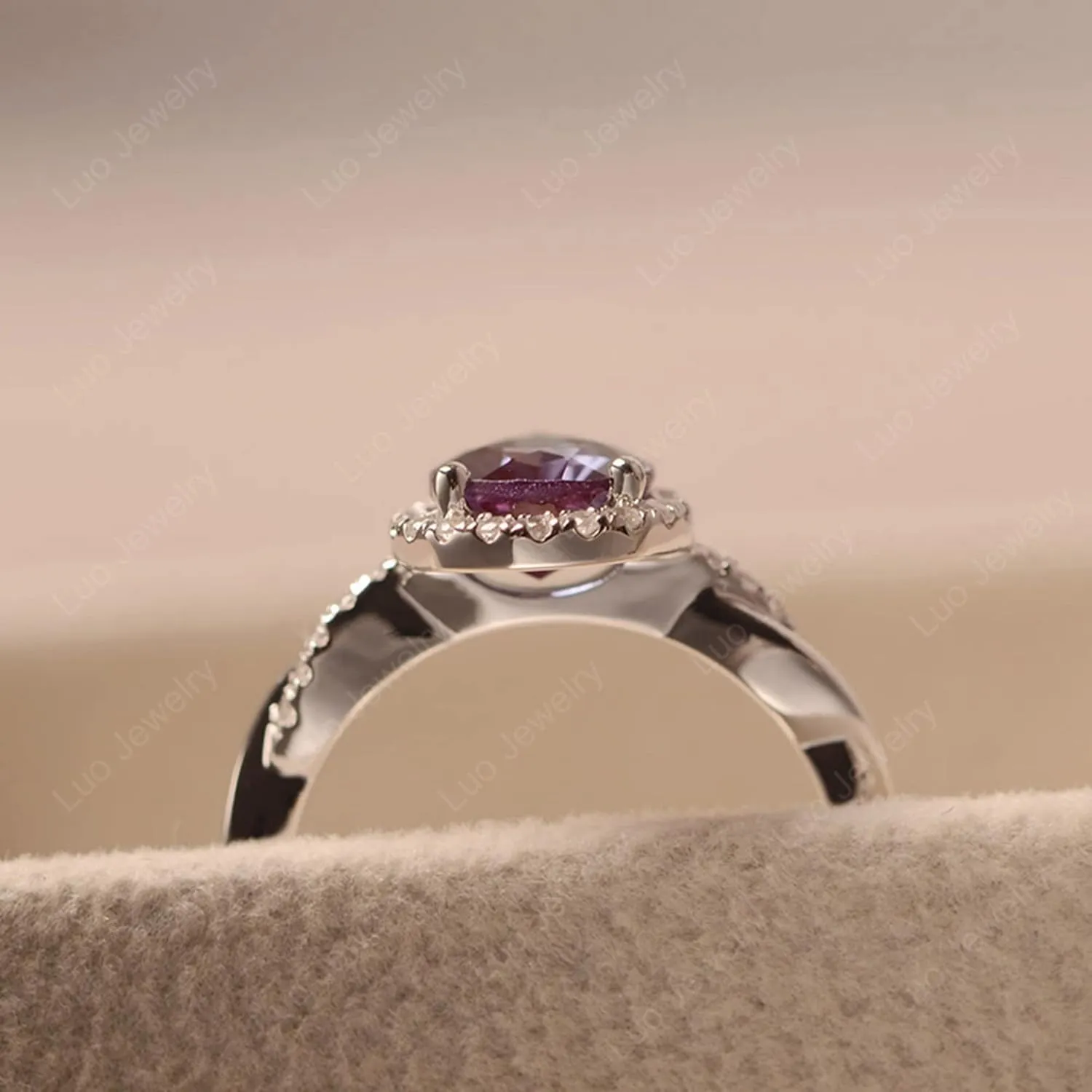 LUO 925 Sterling Silver Twist Rings Pear Shaped Halo Gemstone Ring Engagement Statement Ring for Women