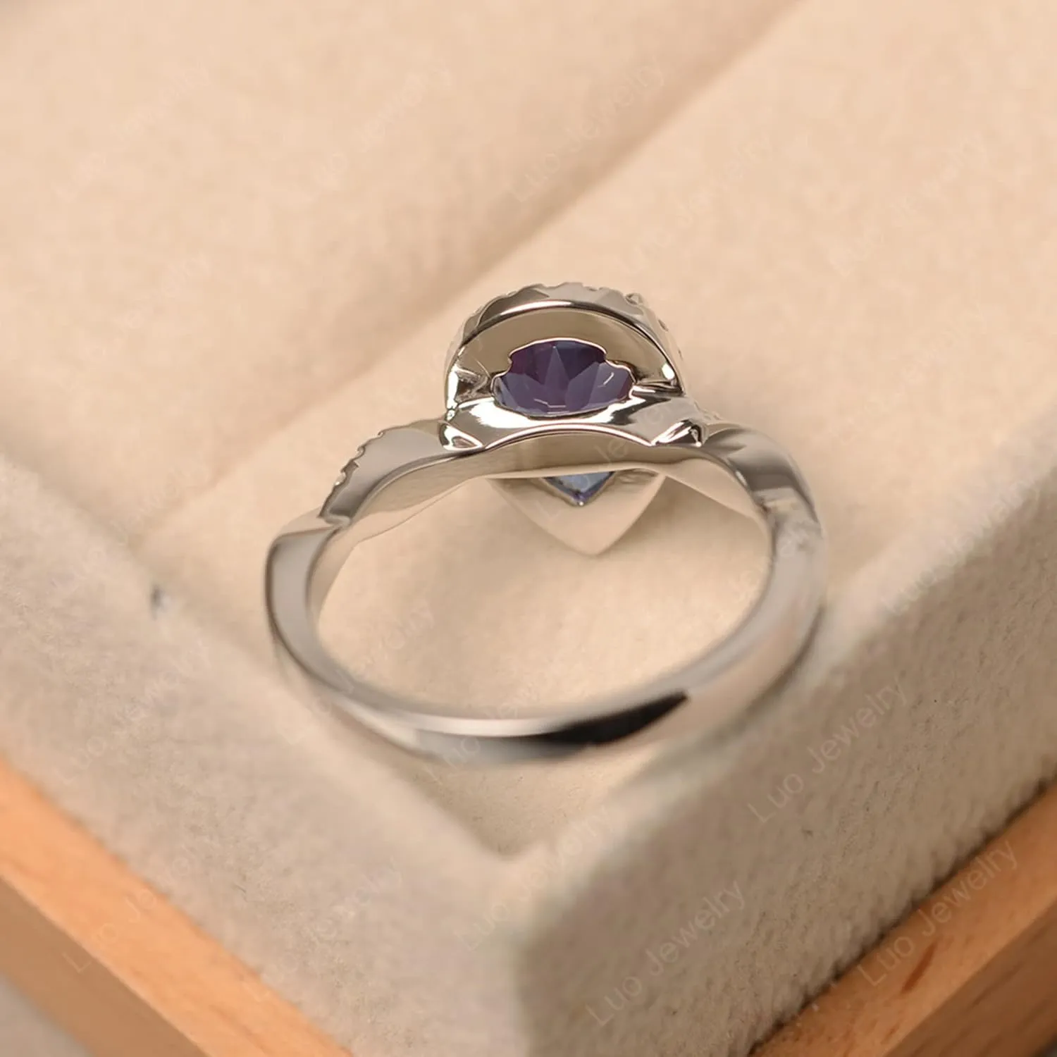 LUO 925 Sterling Silver Twist Rings Pear Shaped Halo Gemstone Ring Engagement Statement Ring for Women