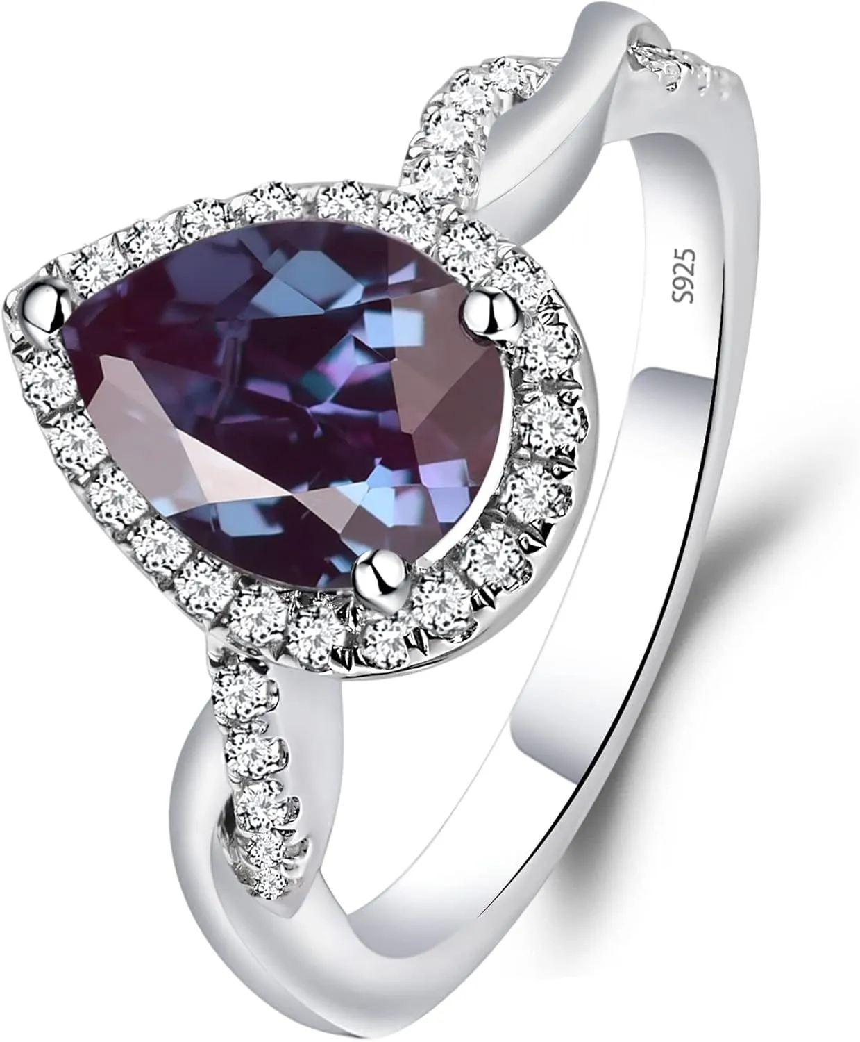 LUO 925 Sterling Silver Twist Rings Pear Shaped Halo Gemstone Ring Engagement Statement Ring for Women