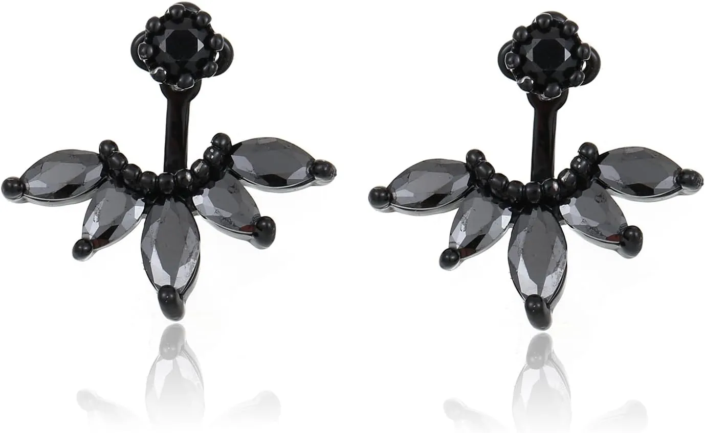 Marquise Ear Jacket Earrings Cubic Zirconia Front & Back Statement Stud Earrings Bridal Cluster Earrings