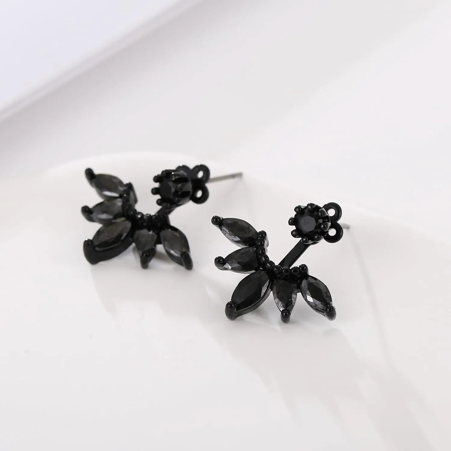 Marquise Ear Jacket Earrings Cubic Zirconia Front & Back Statement Stud Earrings Bridal Cluster Earrings