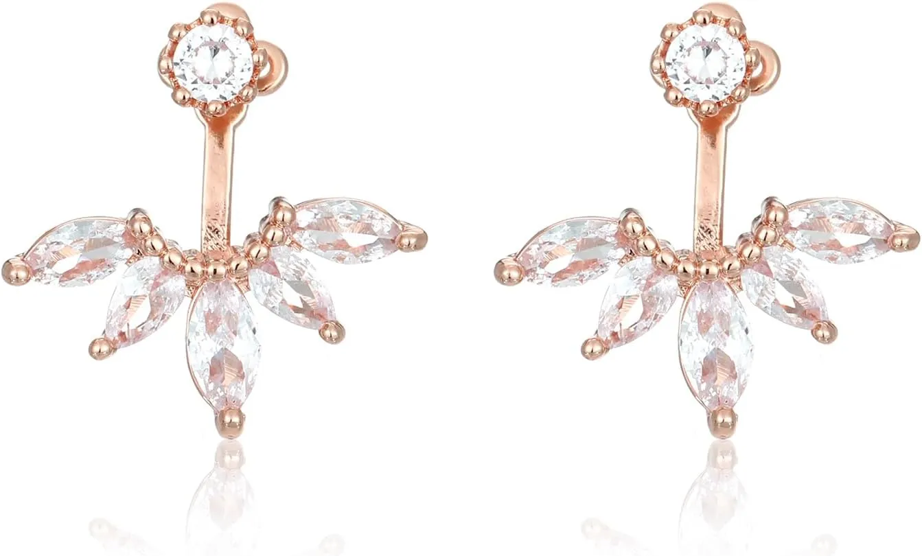 Marquise Ear Jacket Earrings Cubic Zirconia Front & Back Statement Stud Earrings Bridal Cluster Earrings