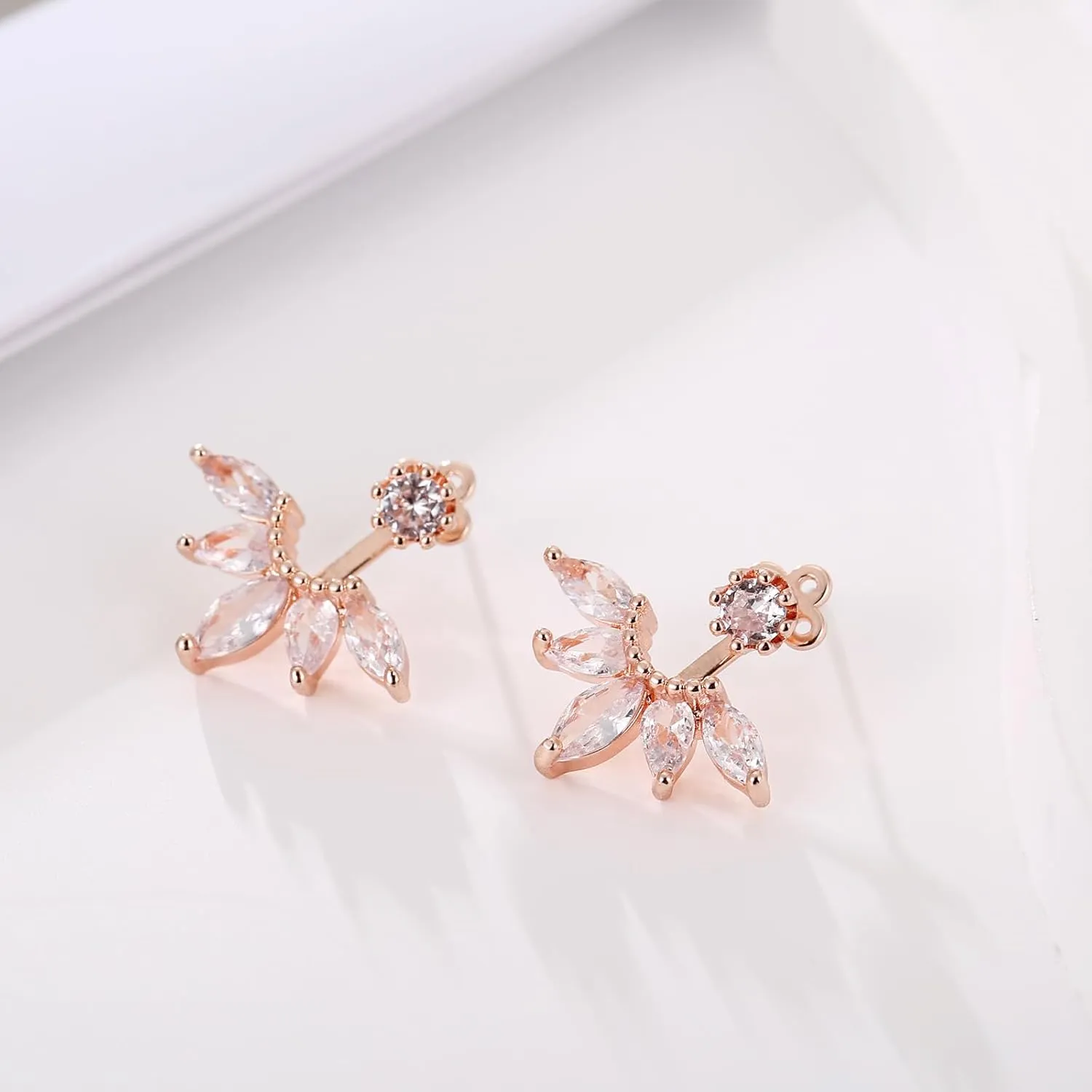Marquise Ear Jacket Earrings Cubic Zirconia Front & Back Statement Stud Earrings Bridal Cluster Earrings