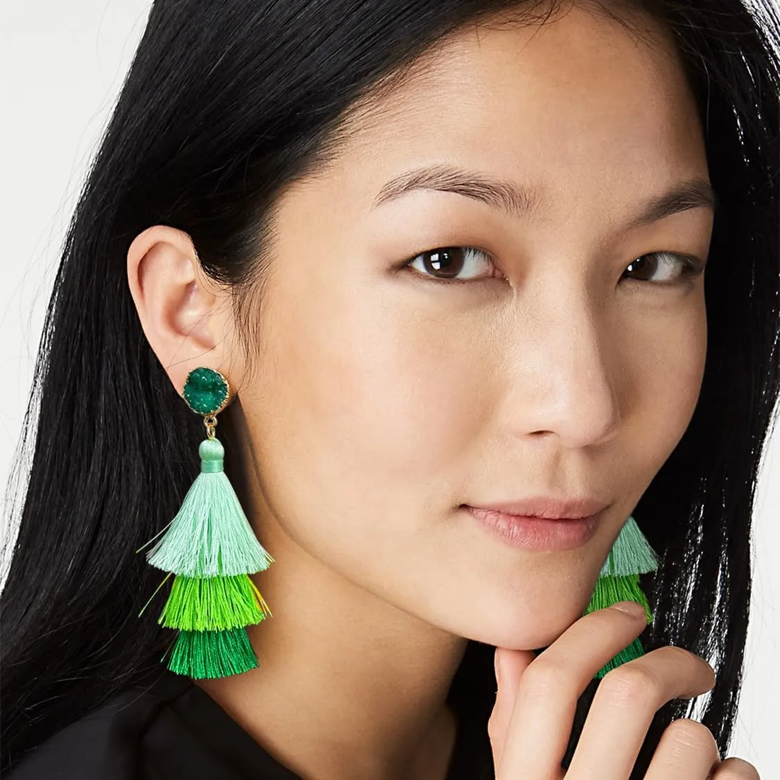 Me&Hz Colorful Layered Tassel Earrings Bohemian Statement Tiered Tassel Big Dangle Drop Earrings for Women Druzy Studs Christmas Mother's Day Gift