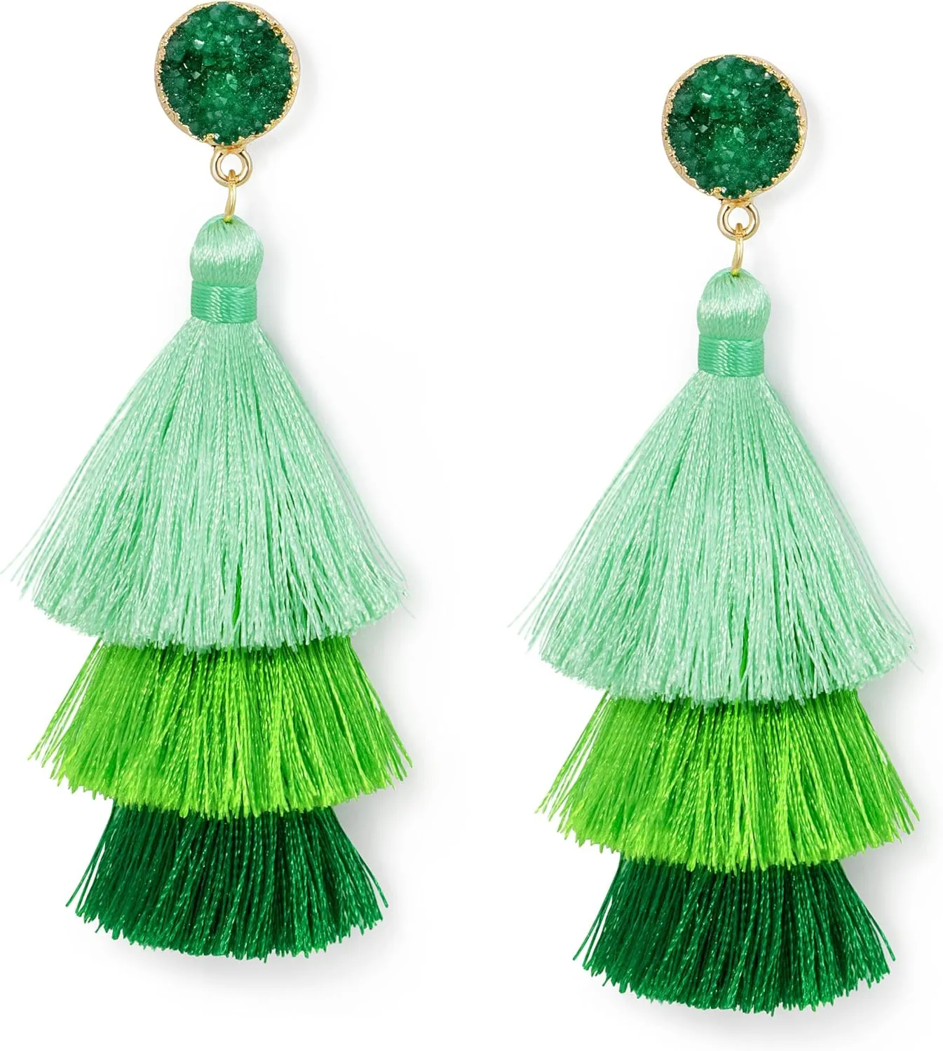 Me&Hz Colorful Layered Tassel Earrings Bohemian Statement Tiered Tassel Big Dangle Drop Earrings for Women Druzy Studs Christmas Mother's Day Gift