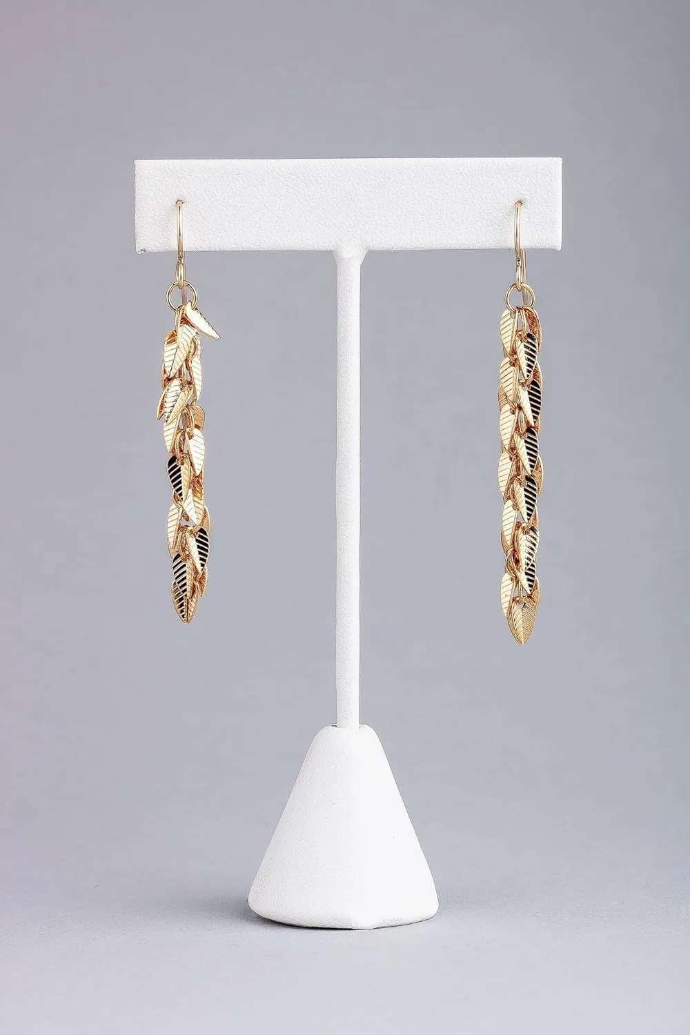 Melanie Golden Artisan Jewelry Textured Pattern Tassel Fringe Dangle Drop Earrings | Multiple Styles | Long Statement Earrings in Gold or Silver (14K Gold Fill, Falling Leaves Tassel)