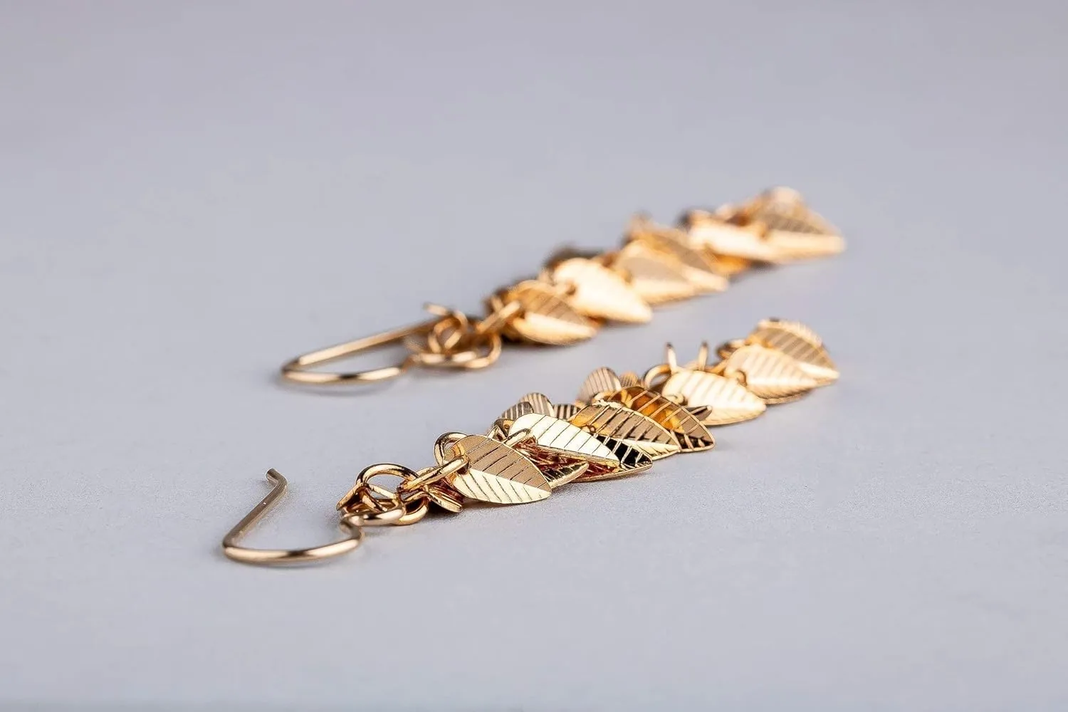 Melanie Golden Artisan Jewelry Textured Pattern Tassel Fringe Dangle Drop Earrings | Multiple Styles | Long Statement Earrings in Gold or Silver (14K Gold Fill, Falling Leaves Tassel)