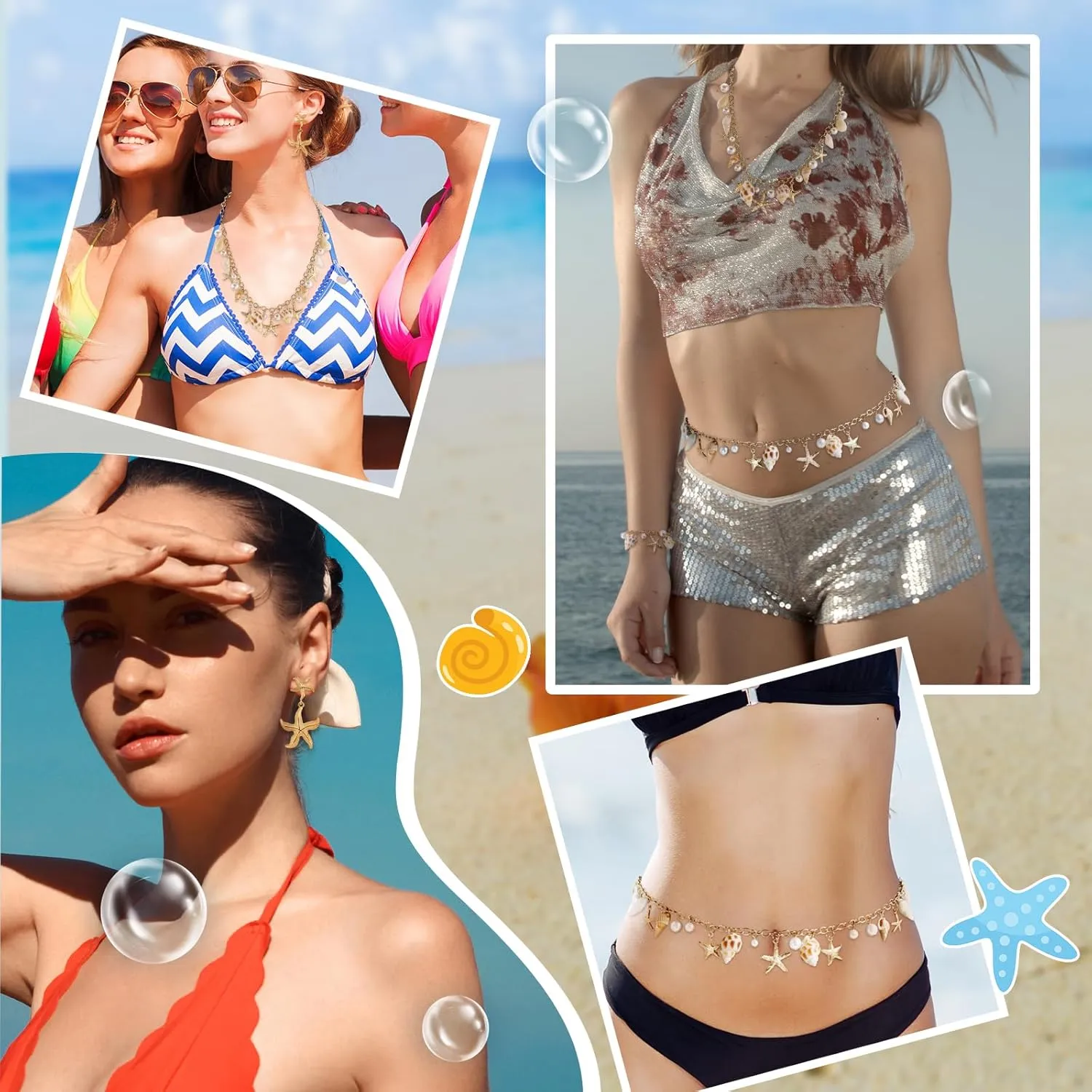 Mermaid Costume Jewelry Set for Women Shell Necklaces Waist Chain Bracelets Earring Set Shell Waist Set Boho Summer Beach Vacation Jewelry Pearl Seashell Waist Necklace Set Body Chain Set Mermaid Accessorie