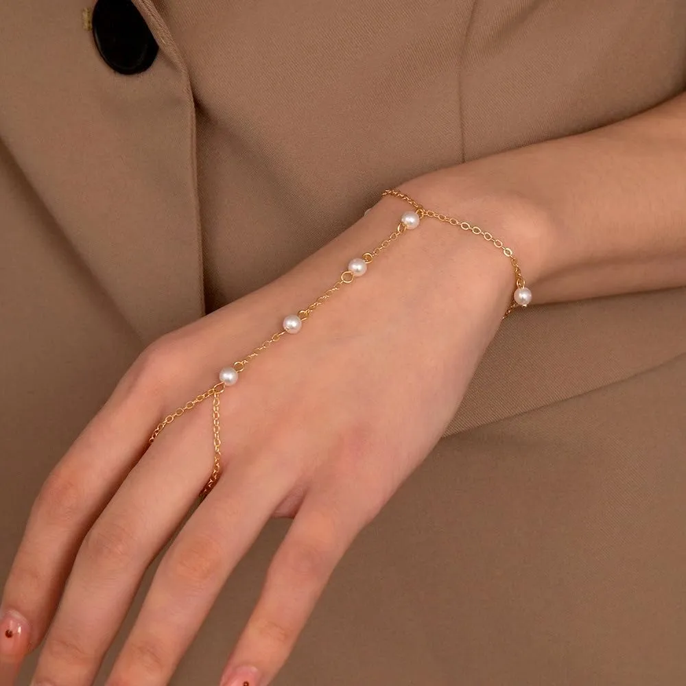 Minimalist Beaded Hand Chain Bracelet for Women trendy Tiny Simple Finger Ring Slave Bracelets Gold Bangle Bracelets Summer Beach Hand Jewelry Gifts
