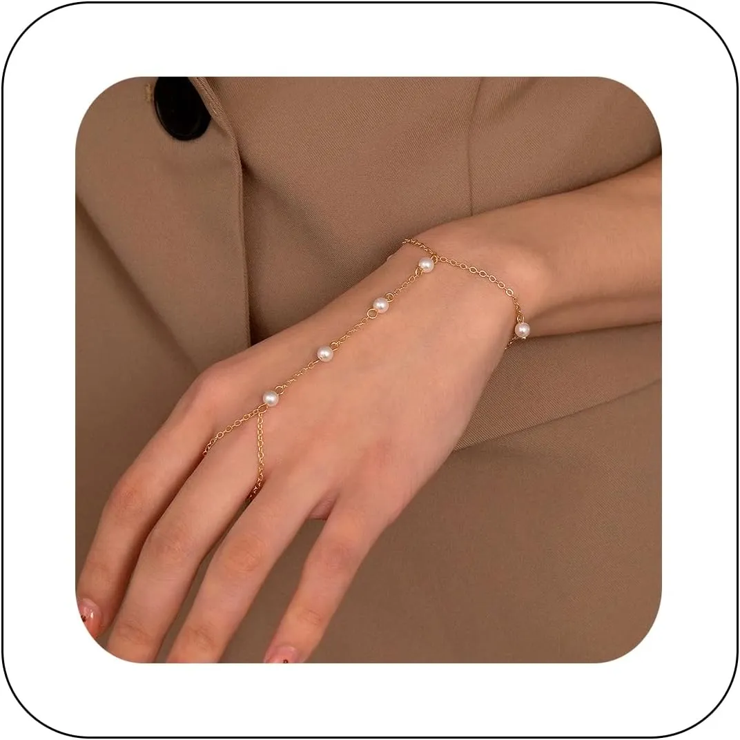 Minimalist Beaded Hand Chain Bracelet for Women trendy Tiny Simple Finger Ring Slave Bracelets Gold Bangle Bracelets Summer Beach Hand Jewelry Gifts