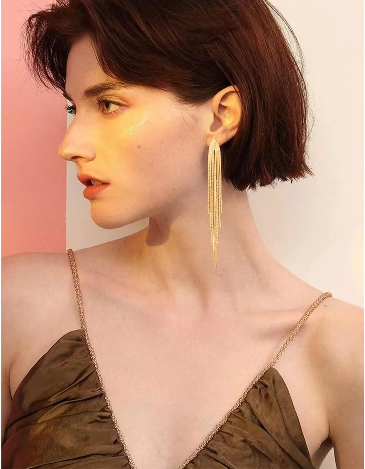 Minimalist Metal Snake Chain Parallel Stud Earrings Personalized Exquisite Long Alloy Sparkly Lightweight Tassel Stud Earrings for Women Jewelry Gifts