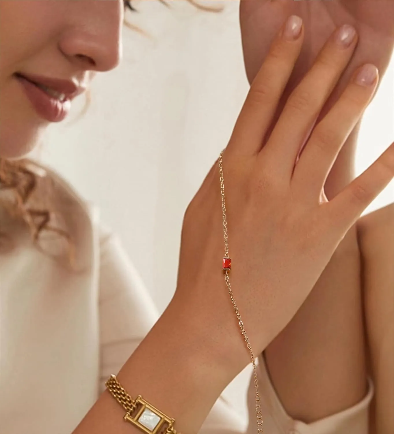 MJust Golden Birthstone Bracelets for Women, Link Birthstone Bracelets Jewelry for Mom & Wife.