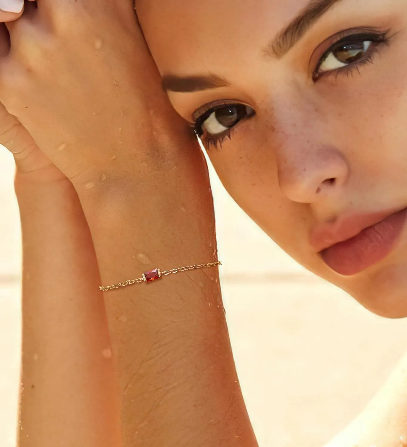 MJust Golden Birthstone Bracelets for Women, Link Birthstone Bracelets Jewelry for Mom & Wife.