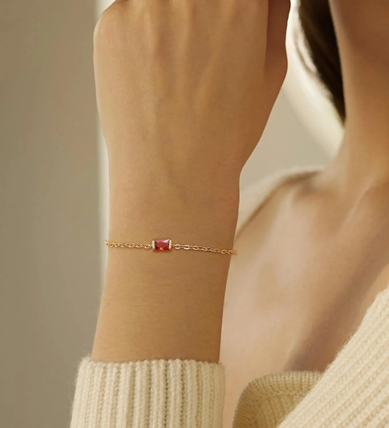 MJust Golden Birthstone Bracelets for Women, Link Birthstone Bracelets Jewelry for Mom & Wife.