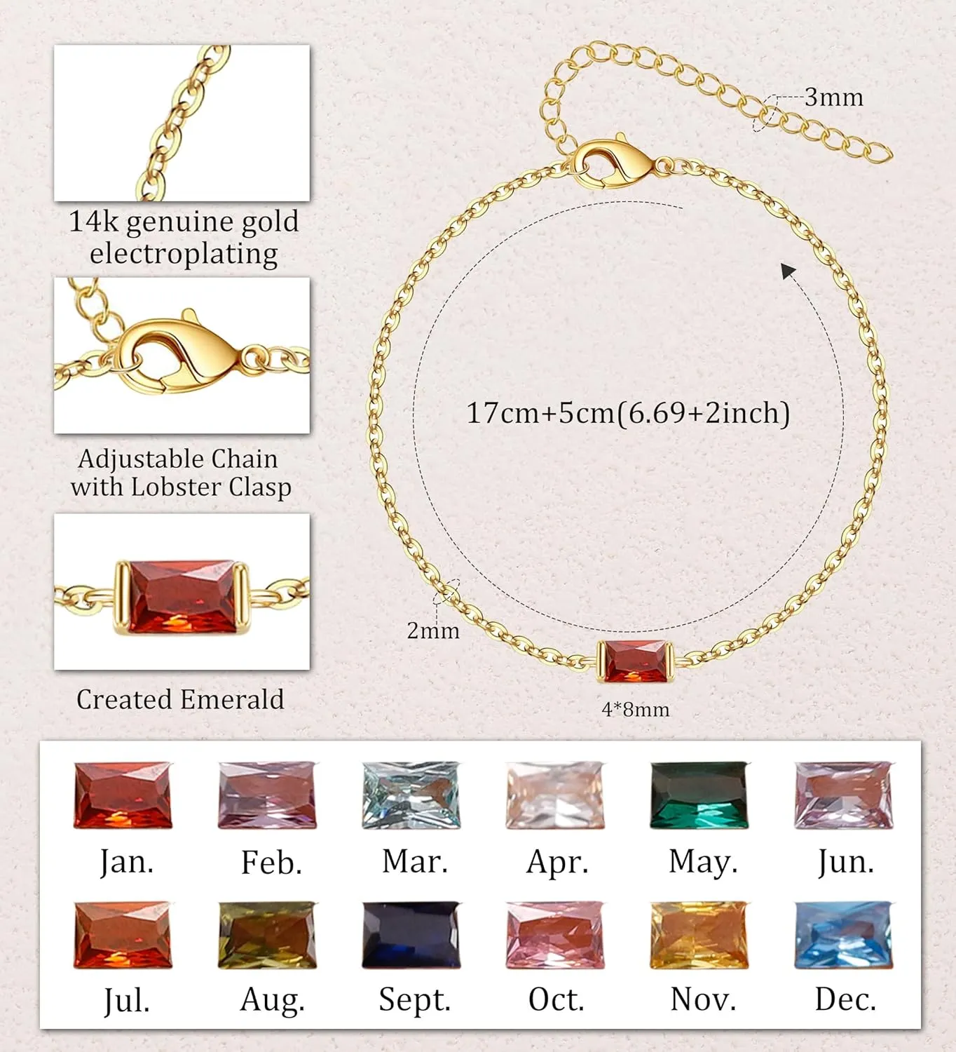 MJust Golden Birthstone Bracelets for Women, Link Birthstone Bracelets Jewelry for Mom & Wife.