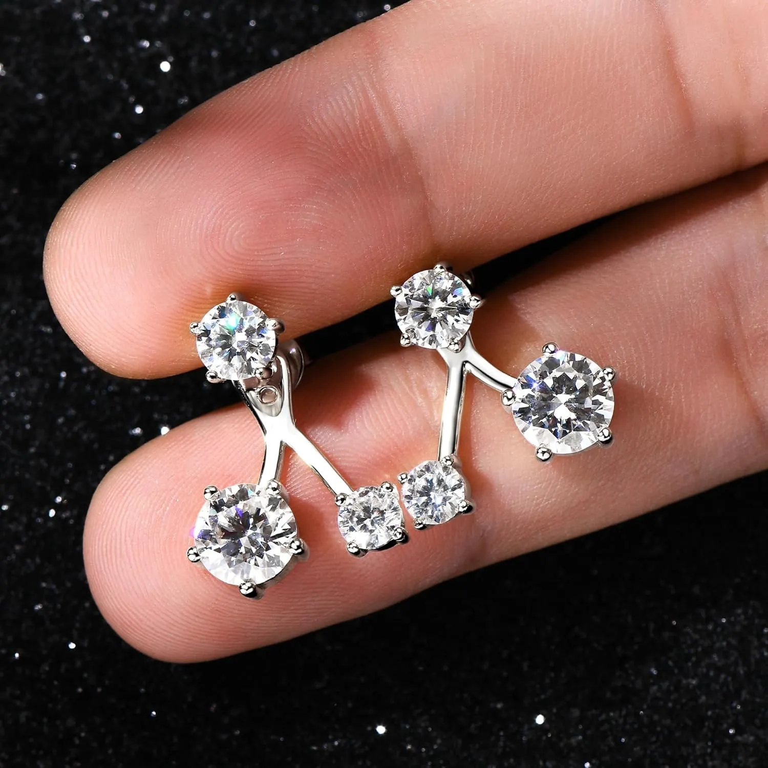Moissanite Ear Jacket Earrings??Detachable Jackets Two Wearable Stud Earrings for Women, Lab Diamond 18K White Gold Plated D Color Round Cut 925 Sterling Silver Earrings, GRA Certified