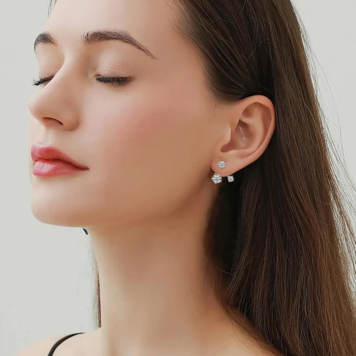 Moissanite Ear Jacket Earrings??Detachable Jackets Two Wearable Stud Earrings for Women, Lab Diamond 18K White Gold Plated D Color Round Cut 925 Sterling Silver Earrings, GRA Certified