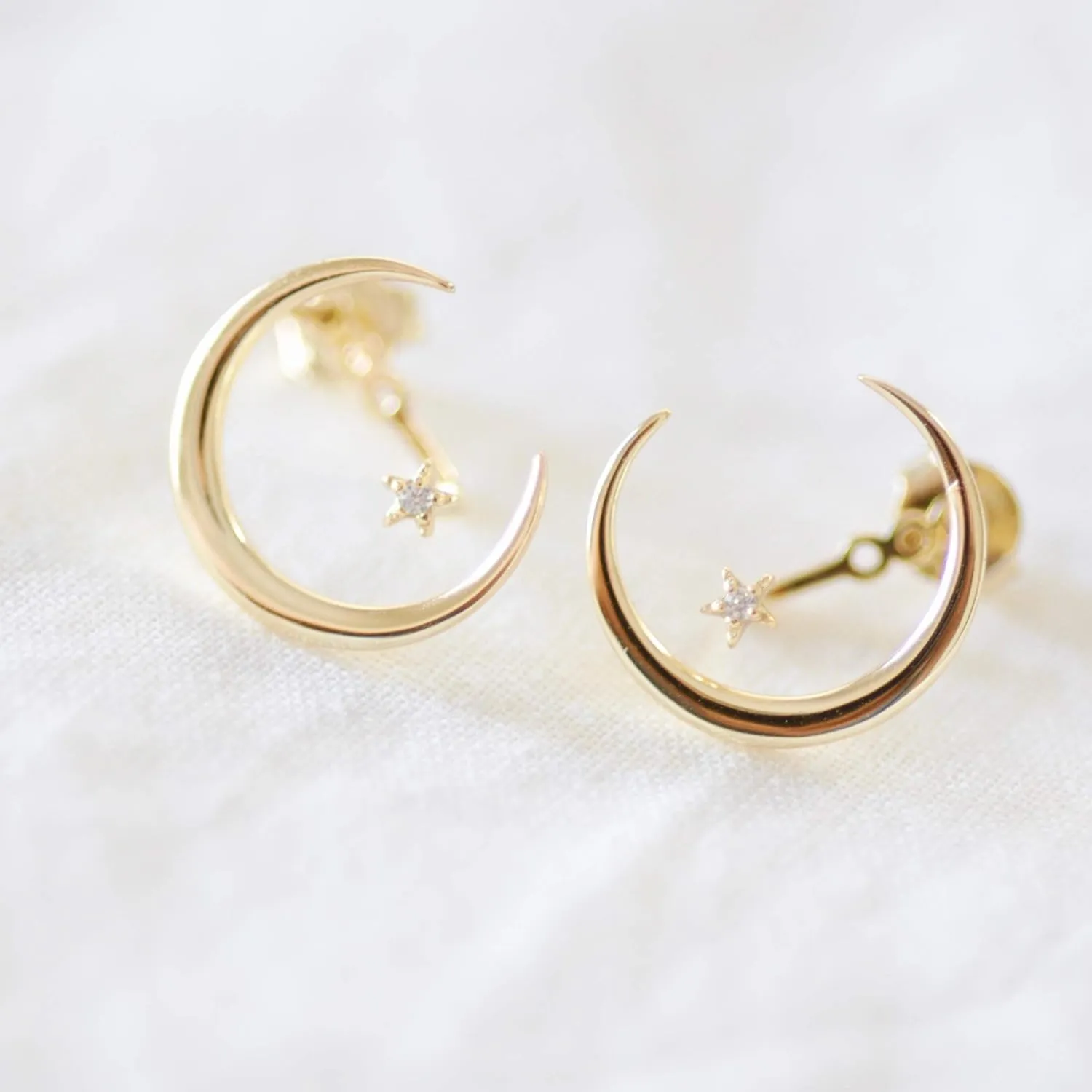 Moon and Star Ear Jackets Sterling Silver with Gold Finish