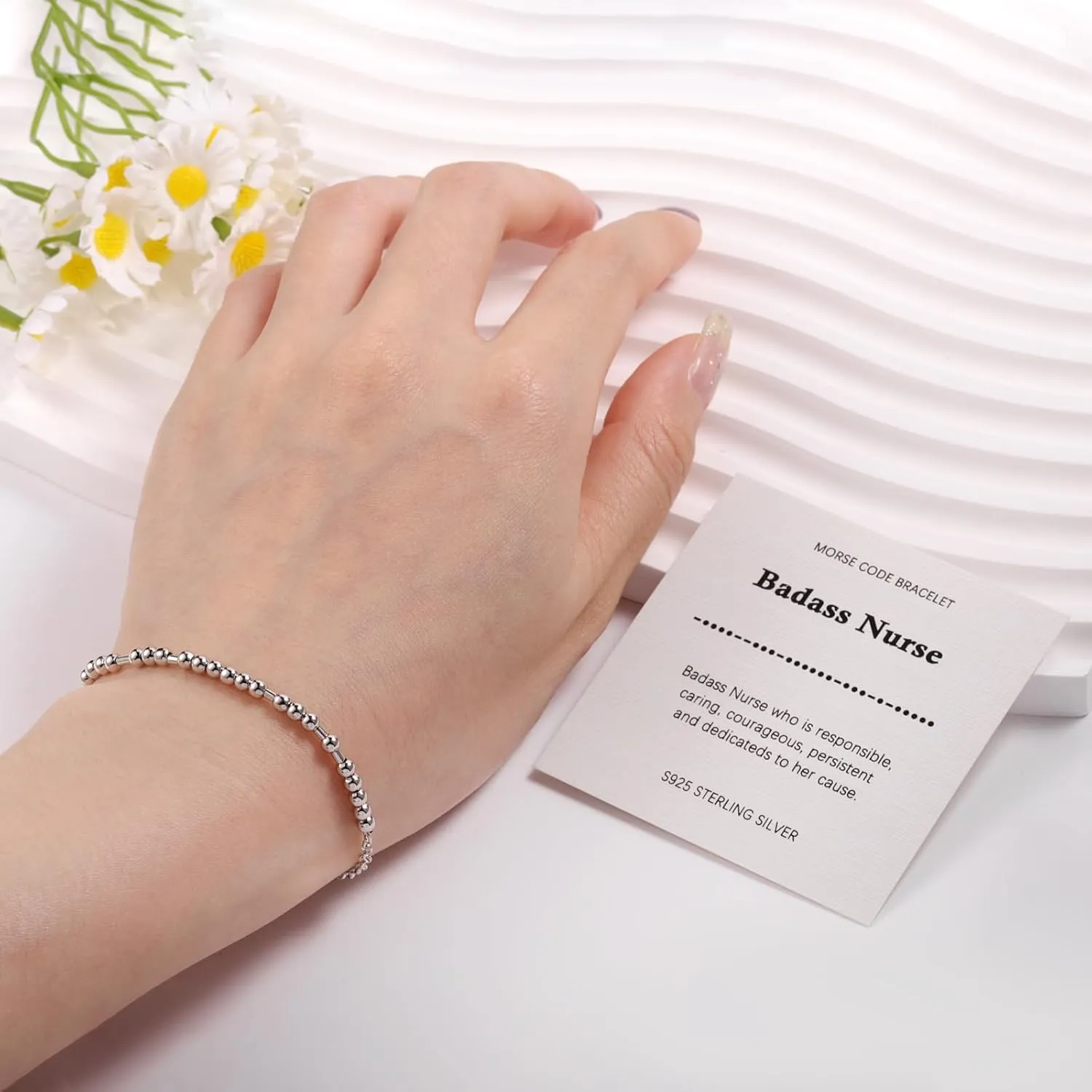 Morse Code Bracelet for Women - 925 Sterling Silver Inspirational Bracelets Adjustable Morse Code Bracelets Charm Jewelry Birthday Gifts Christmas Gifts