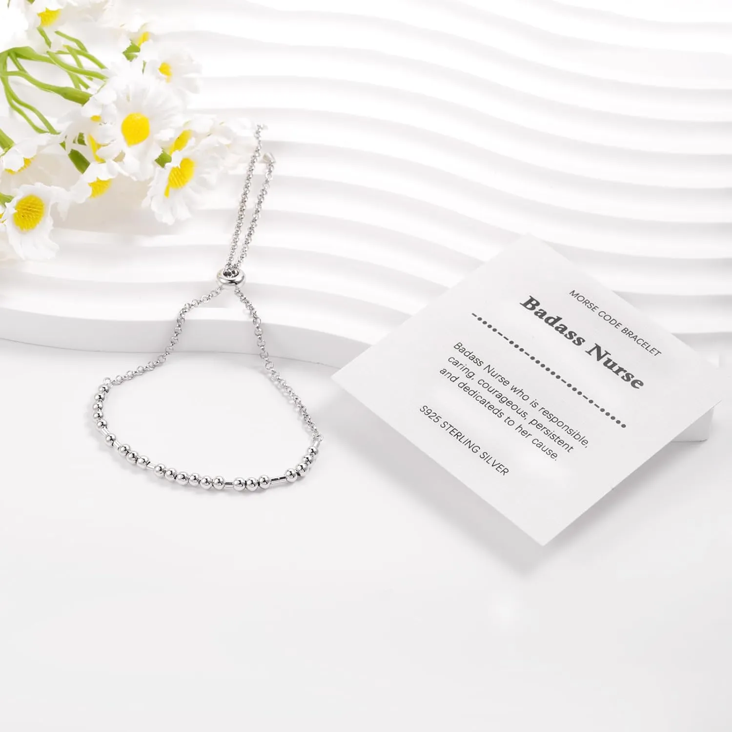 Morse Code Bracelet for Women - 925 Sterling Silver Inspirational Bracelets Adjustable Morse Code Bracelets Charm Jewelry Birthday Gifts Christmas Gifts