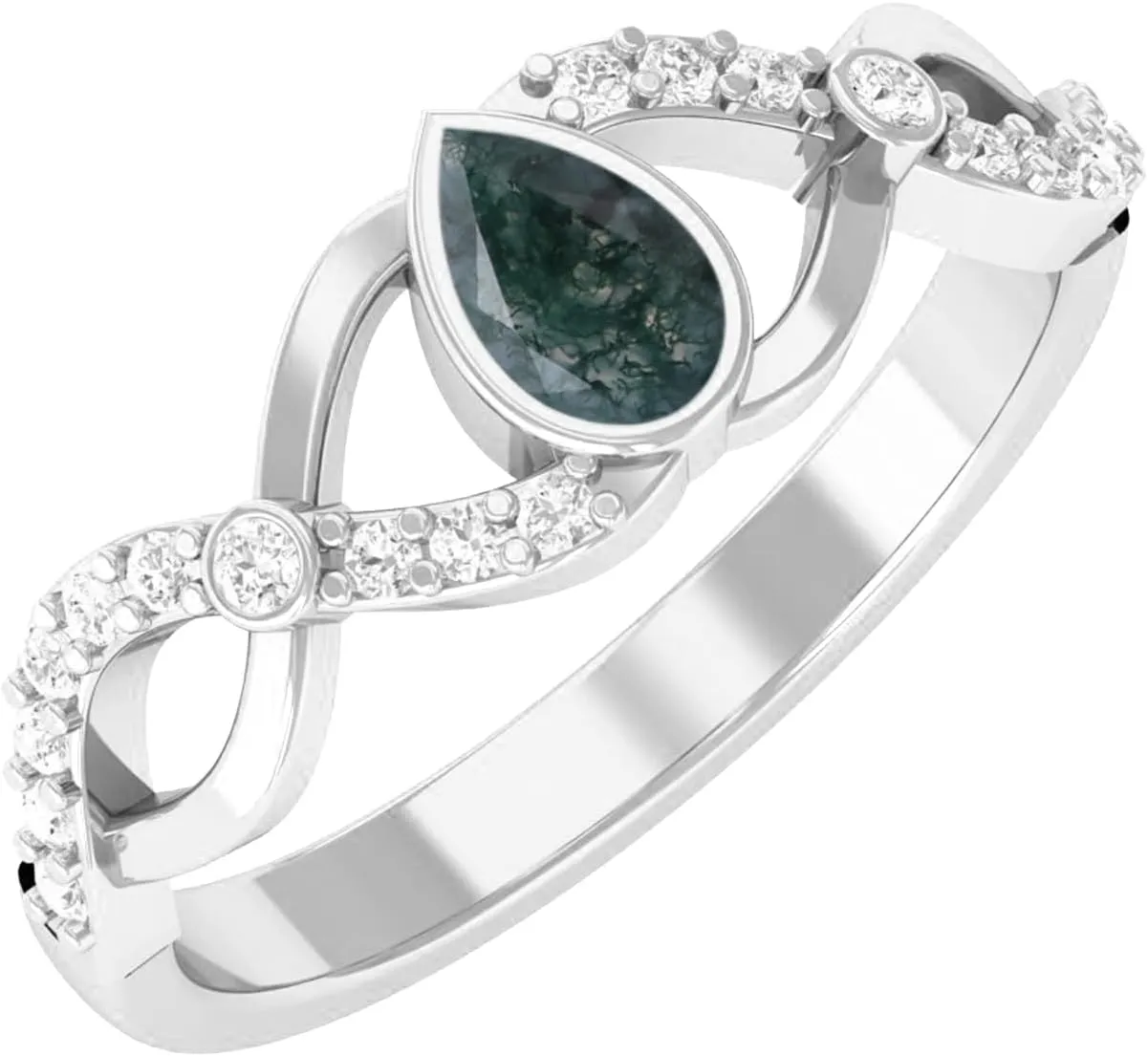 Moss Agate and White Topaz Rings for Women Men Gold Silver, 925 Sterling Silver Rings Jewelry Set, Couples Rings