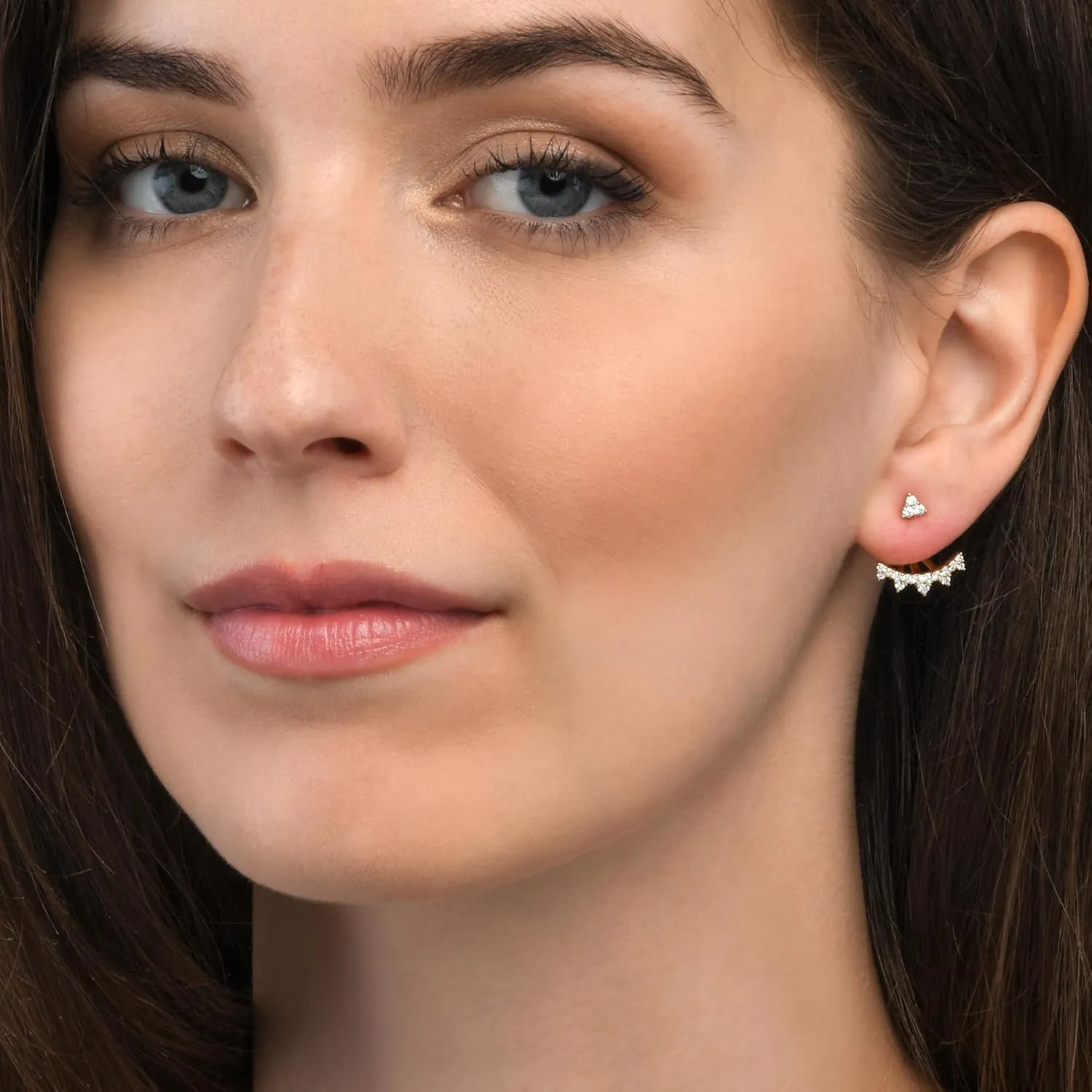 Namana Crown Ear Jacket Earrings in 925 Sterling Silver with Cubic Zirconia Stones, Unique Silver or Gold Earrings for Women