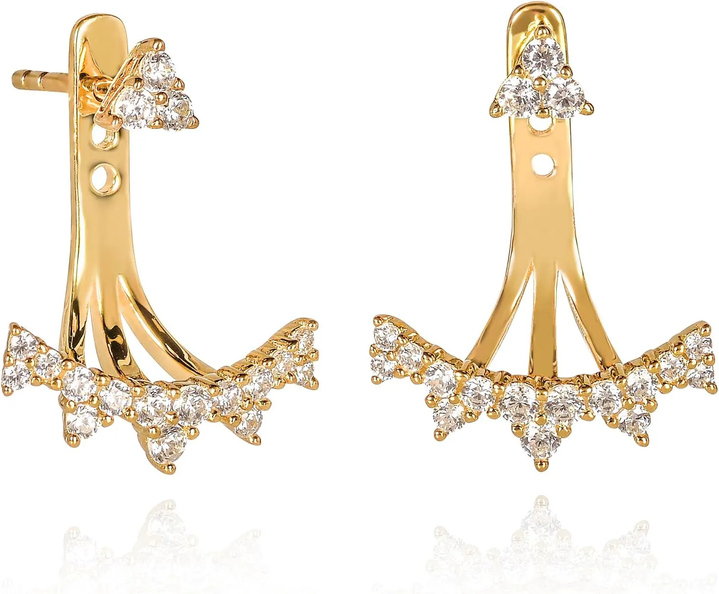 Namana Crown Ear Jacket Earrings in 925 Sterling Silver with Cubic Zirconia Stones, Unique Silver or Gold Earrings for Women