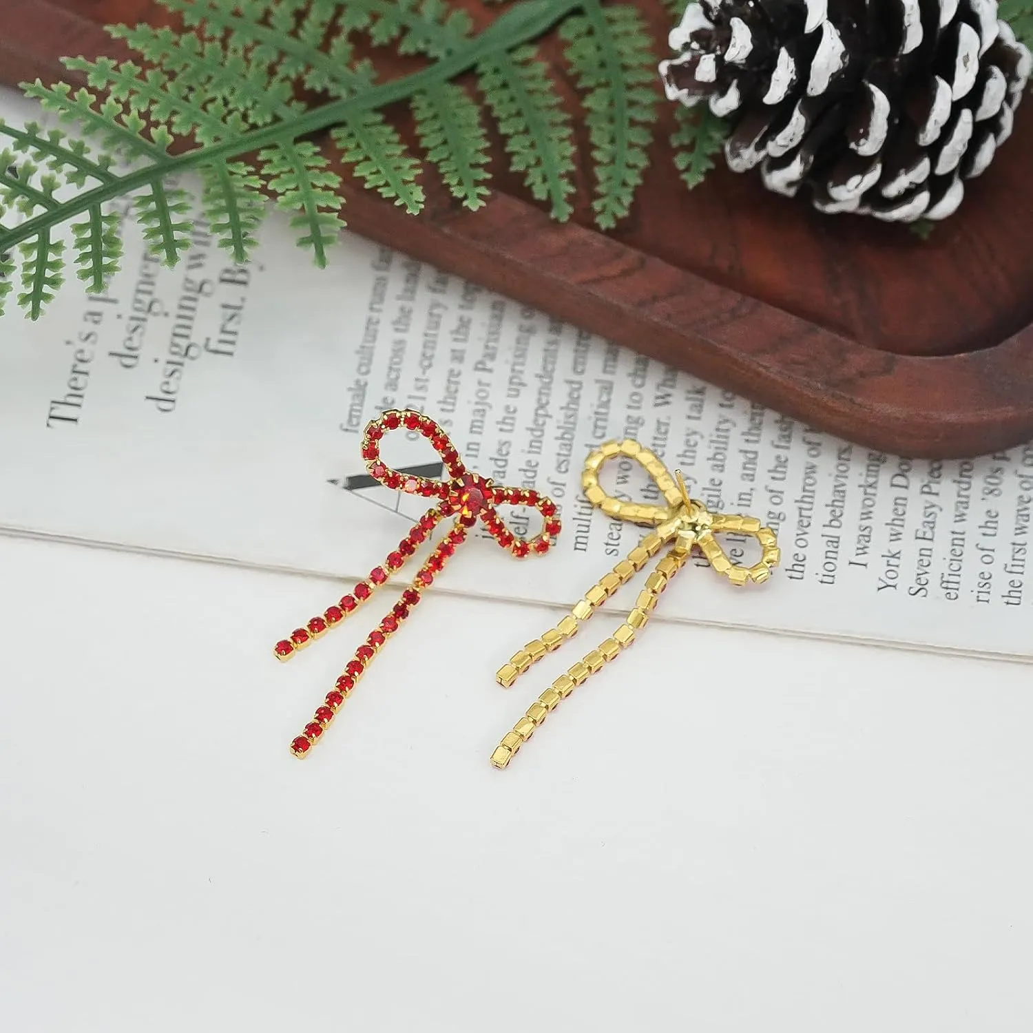 Nanafast Bow Rhinestone Earrings Long Dangle Drop Chandelier Tassel Bow Earrings for Women Wedding Bridal Earrings Party Prom Earrings