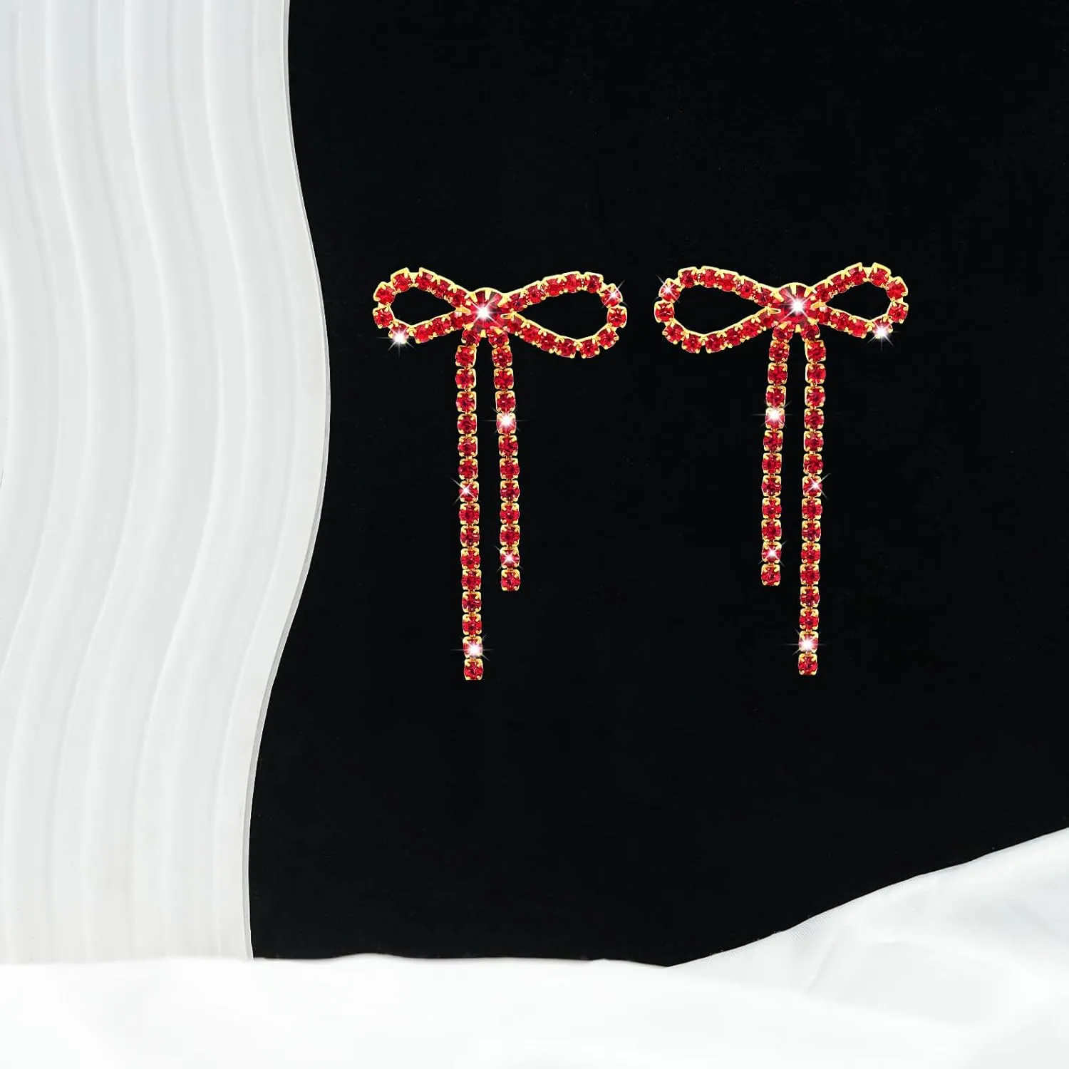 Nanafast Bow Rhinestone Earrings Long Dangle Drop Chandelier Tassel Bow Earrings for Women Wedding Bridal Earrings Party Prom Earrings