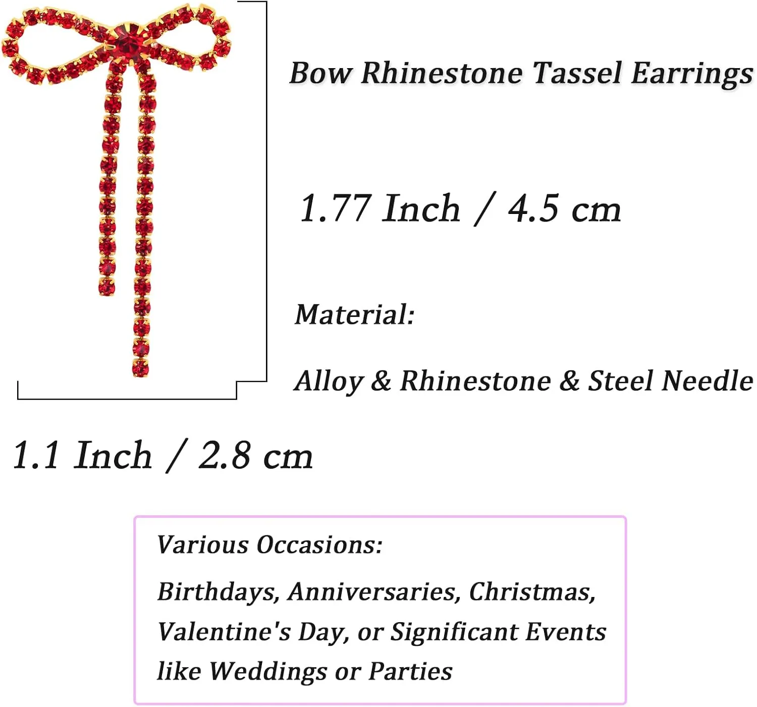 Nanafast Bow Rhinestone Earrings Long Dangle Drop Chandelier Tassel Bow Earrings for Women Wedding Bridal Earrings Party Prom Earrings