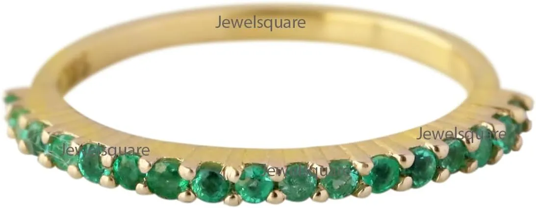 Natural Emerald Half Eternity Stacking Band Ring Solid 9k, 14k & 18k Gold | Wedding Band Ring, Green